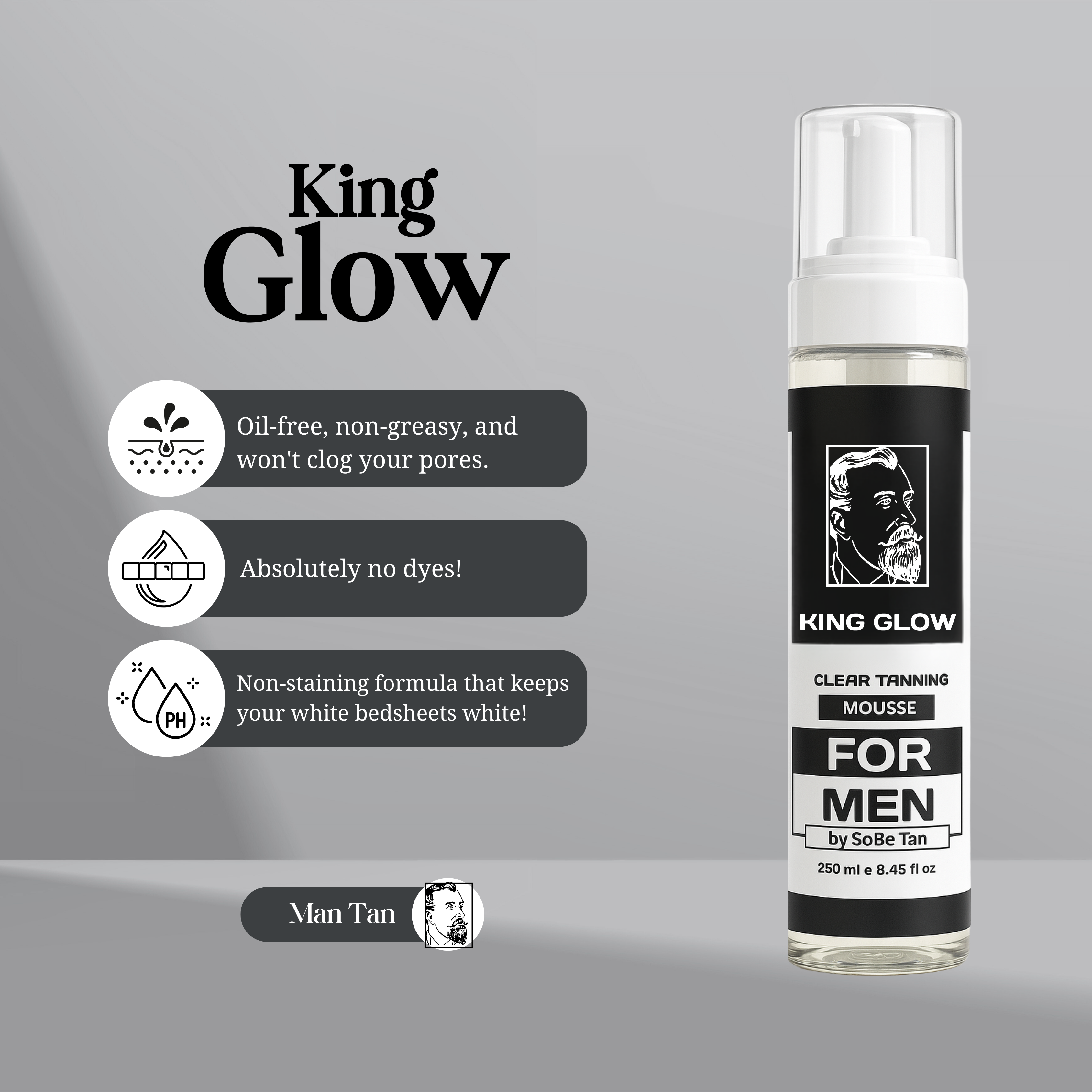 Self-Tanner for Men | King Glow - Water-Based, Fast-Drying Sunless Tanning Foam for Body and Face - Natural Tan Without the Sun (Mitt Included)