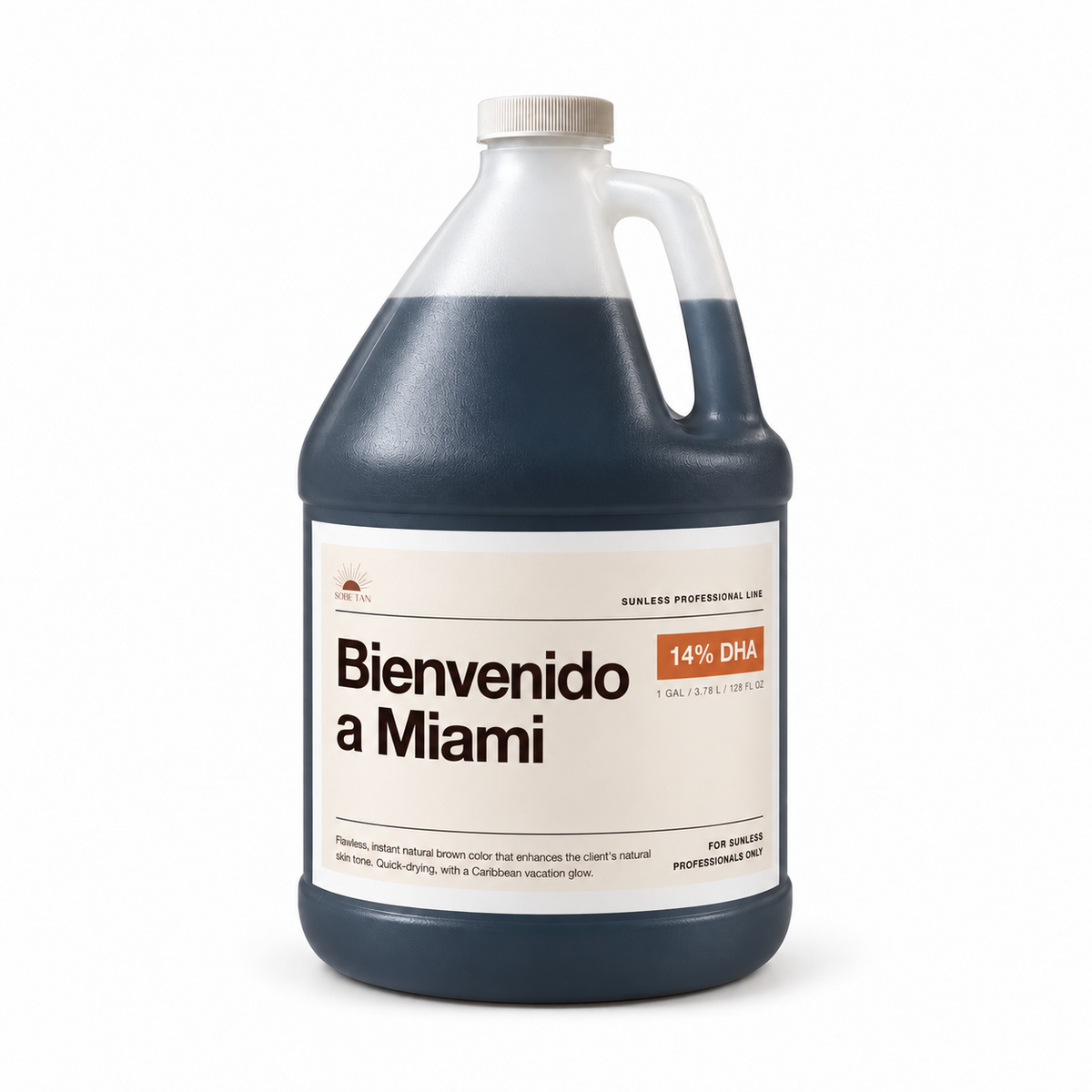 SoBe Tan Bienvenido a Miami professional one-gallon jug, 14% DHA
