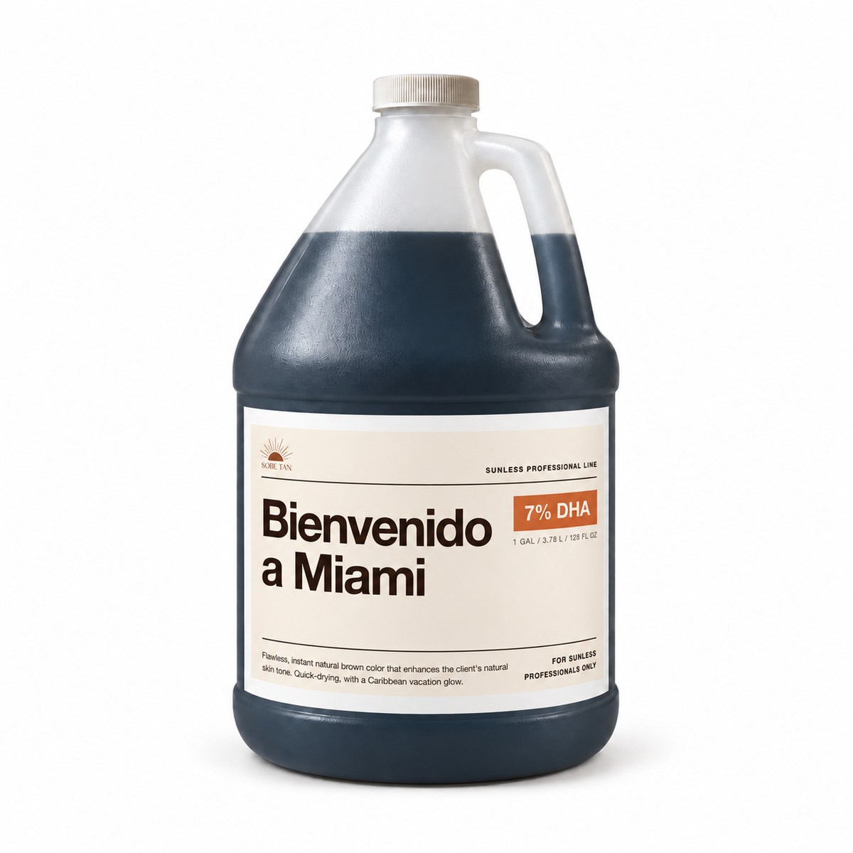 SoBe Tan Bienvenido a Miami professional one-gallon jug, 7% DHA