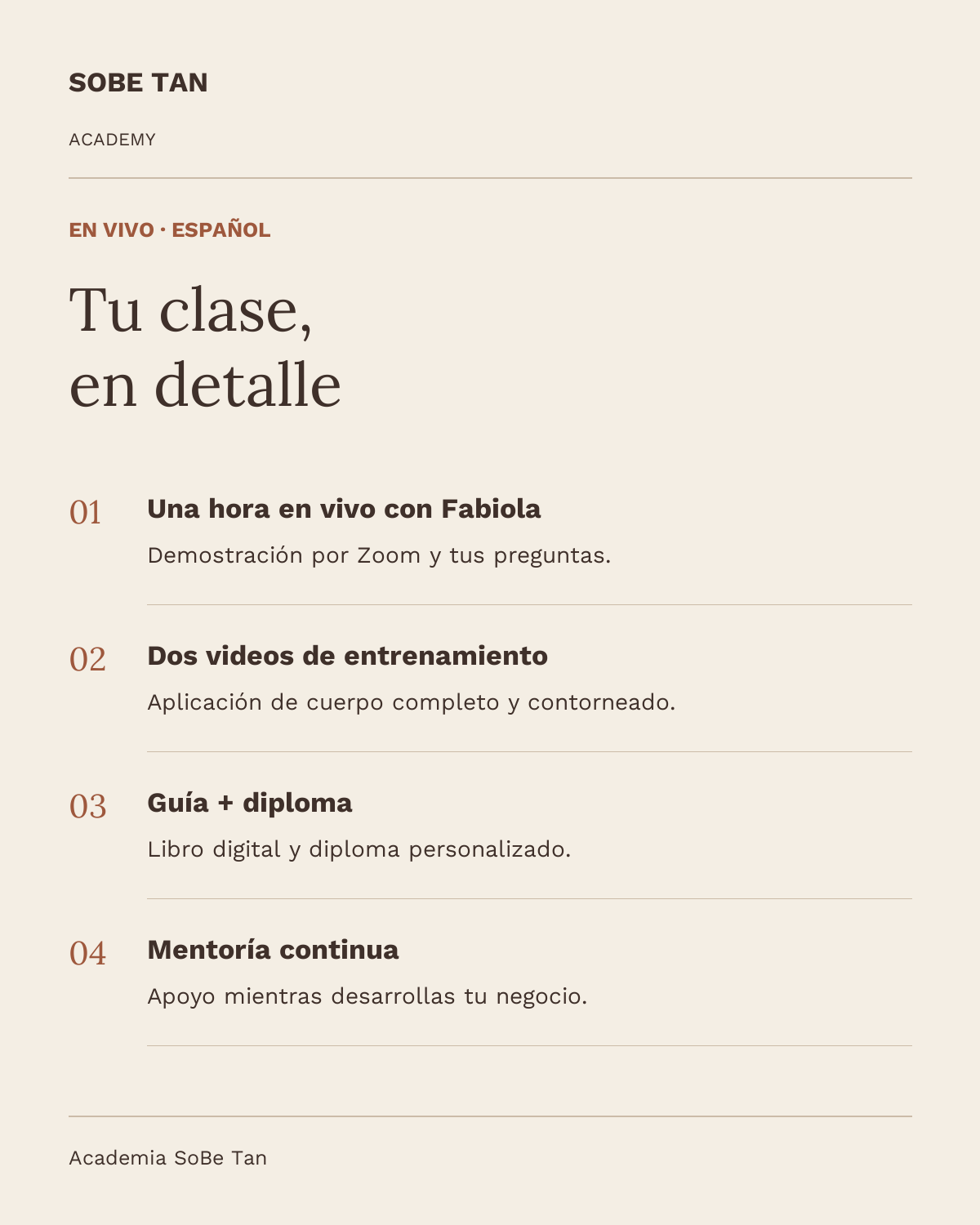 La clase incluye Zoom en vivo, dos videos, libro digital, diploma y mentoría