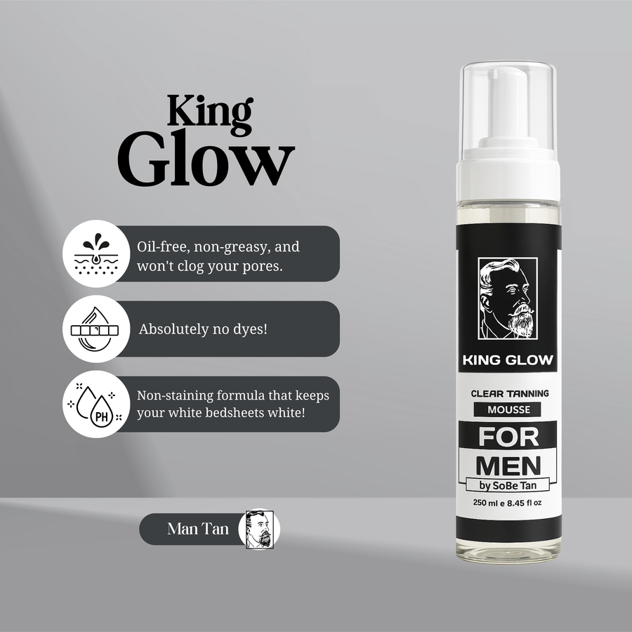 Self-Tanner for Men | King Glow - Water-Based, Fast-Drying Sunless Tanning Foam for Body and Face - Natural Tan Without the Sun (Mitt Included)