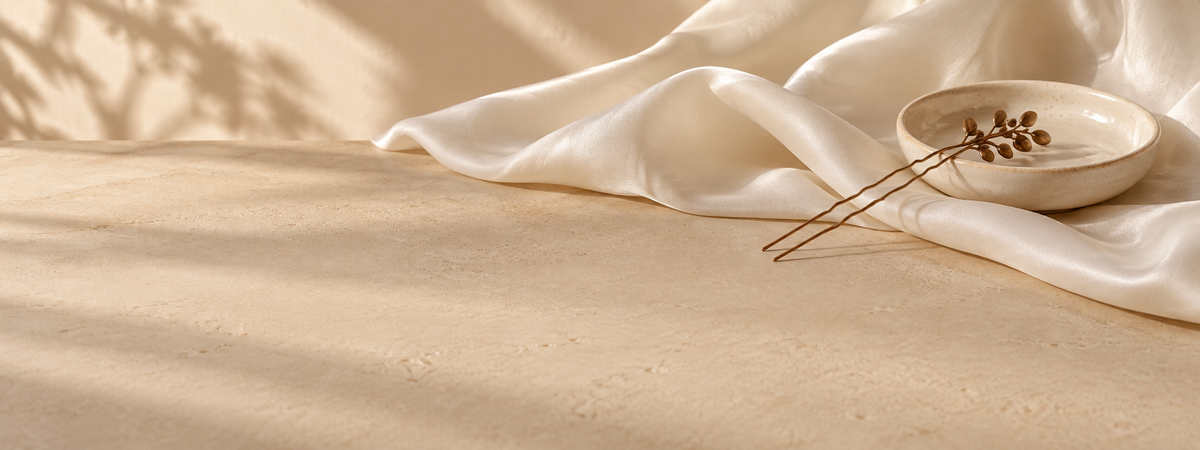 Cream silk folds with a single bronze accent