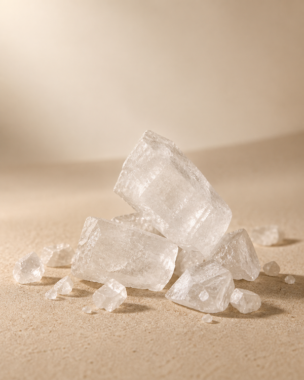 Translucent preservative crystals on cream stone