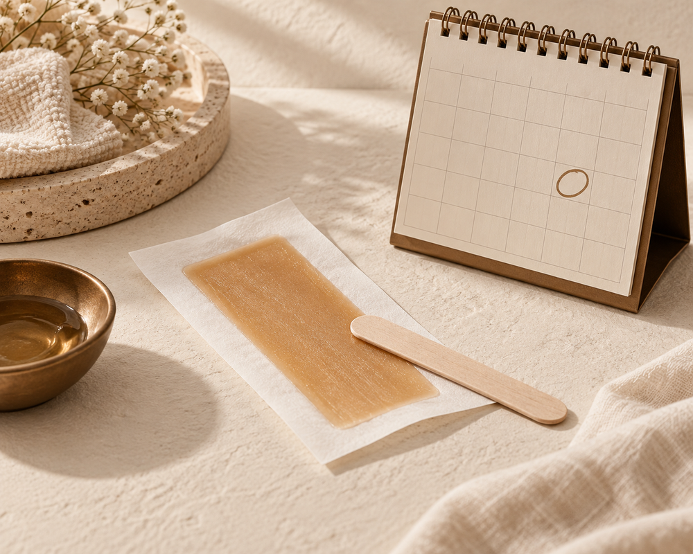 A wax strip and a calendar with a circled date